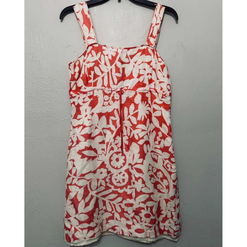 Sigrid Olsen Coral White Floral‎ Linen Blend Mini Dress Size 6 Square Neckline